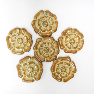 Rosette Tiles,  2&quot; Handmade Ceramic Tiles, Stoneware Mosaic Tiles, set of 6 Brown Beige Earth Tones Glazed Craft Tiles