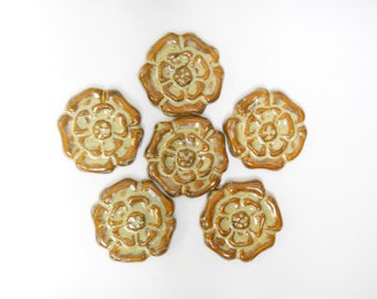 Mosaic Tiles: Handmade Ceramic Rosette Tiles. Stoneware Art Tiles. set of 6 Brown Earth Tones Glazed Tiles Mosaic Tiles Craft Tiles