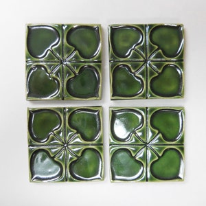 Set of 6 Forest Green Handmade Ceramic Leaf Craft Tiles Leaf Mosaic Tiles 