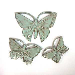 Butterfly Ceramic Tiles, Set of 3 Handmade Mosaic Tiles, Rustic Turquoise Blue Glazed Wall Art.  Craft Tiles