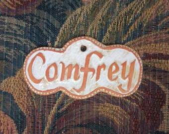 Comfrey Herb Garden Marker Tile Plant Sign, Handmade Ceramic Raised Lettering Herb Marker, Outdoor Decor, Herb Plant Tag