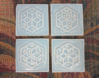 Focal Mosaic Tiles, 2" Light Blue Mosaic Center Tiles  set of 4, Geometric Ceramic Corner Tiles, Handmade Ceramic Craft Tiles. #T47