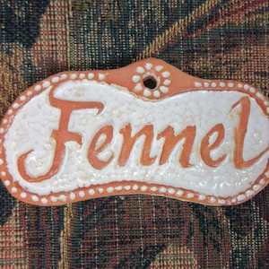Fennel Herb Garden MarkerTile Plant Tag Sign:  Handmade Ceramic Raised Letter Stoneware Herb Marker Outdoor Decor