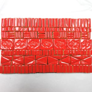 175+  Mosaic Tiles, Handmade Ceramic Craft Tiles, Small Stoneware Mosaic Art Tiles, Bright Red Glazed Heart Art & Craft Tile Assortment #1