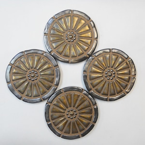 Mosaic Tile Coasters  WAGON WHEEL Handmade Ceramic Tile Coasters: Stoneware Metallic  Old Gold and Pewter Glazed Tiles  Set of 4