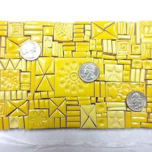 185+ Mosaic Tiles, Handmade Ceramic Craft Tiles, Assorted Tile  Shapes / Textures / Sizes,  Butter Yellow Tones Glazed Tiles for Mosaics