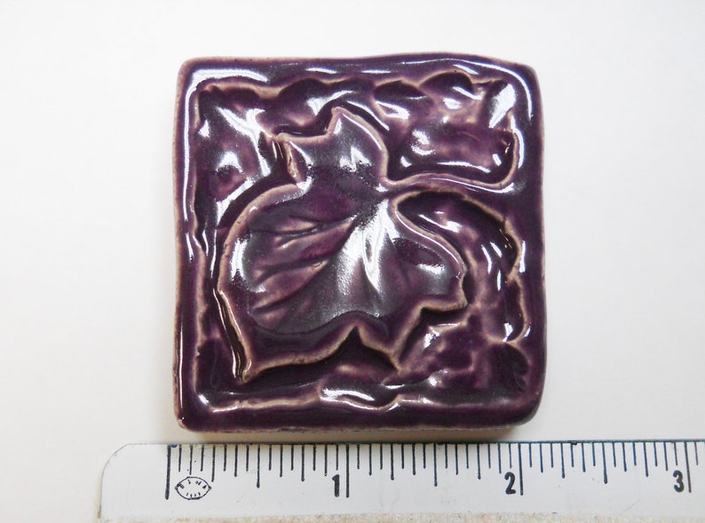 Leaf Mosaic Tiles Handmade Ceramic Craft Tiles: Stoneware Art Tiles Bright Purple Glazed Tiles Set of 6 Mosaic Craft Tiles image 6