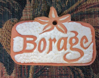 Borage Herb Marker Tile Plant Sign: Handmade Ceramic Garden Decor Raised Letter Tile Stoneware Herb Plant Marker