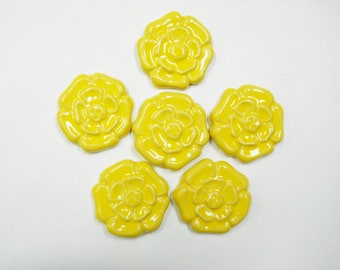 Rosette Mosaic Tiles Handmade Ceramic Craft Tiles Stoneware Art Tiles: Butter Yellow.  set of 6