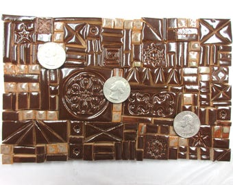 180+ Mosaic Tiles, Small Handmade Ceramic Craft Tiles, Assorted Tile Shapes - Texture  - Sizes,  Brown Shades Glazed Art Tiles