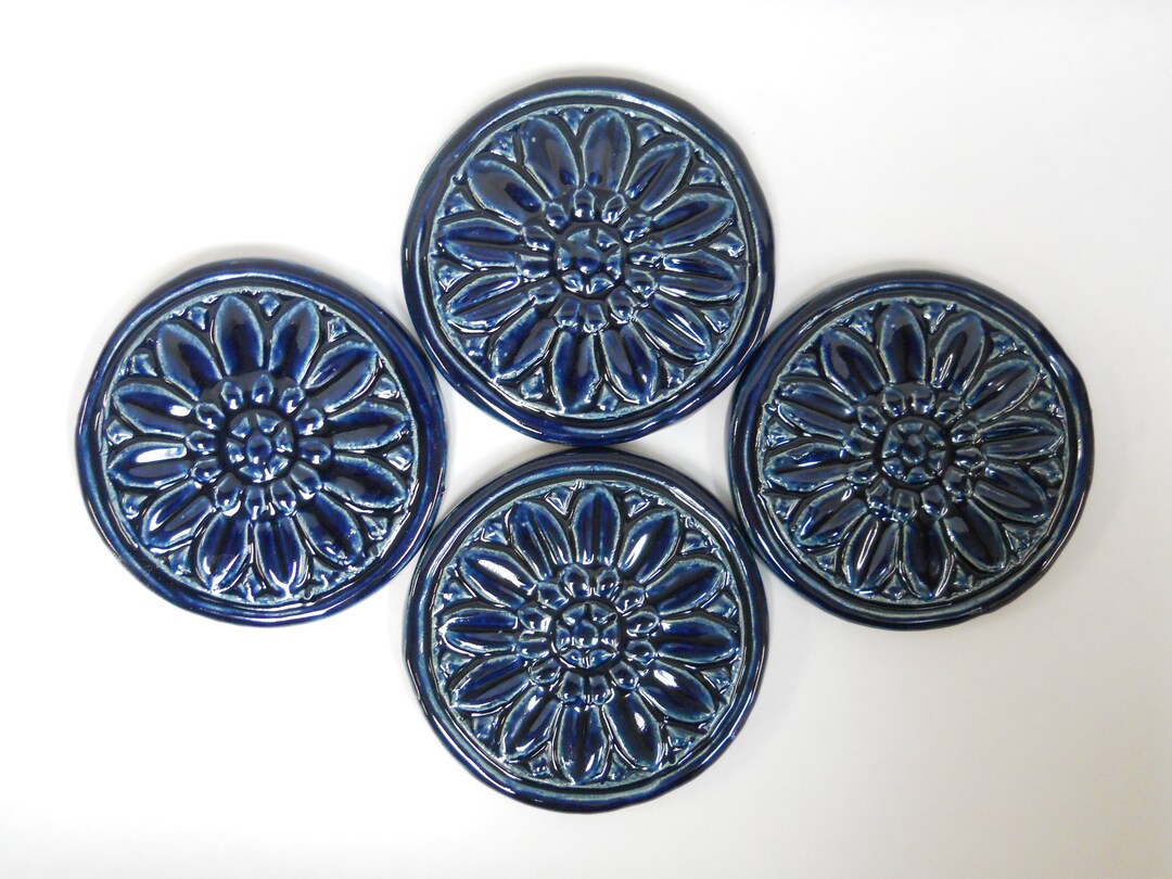 Mosaic Tiles 3in. Floral Medallion Tiles, Handmade Ceramic Craft Tiles