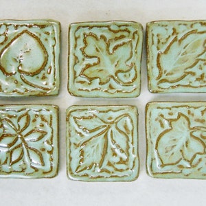 Leaf Mosaic Tiles Handmade Ceramic Stoneware  CraftTiles: Rustic Turquoise Stone Glazed Tiles Set of 6, Craft Tiles, Leaf Mosaic Tiles