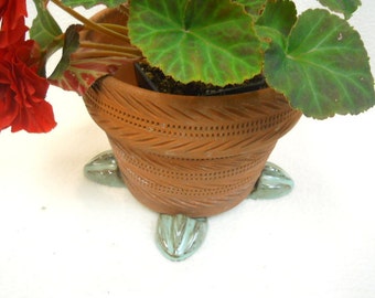 Ceramic Pot Feet  set of 4,  Handmade Ceramic  Birdfoot Pattern Pot Risers, Planter Feet, Rustic Turquoise Glazed Pot Feet