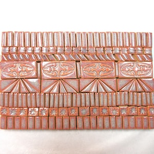 175+  Mosaic Tiles, Handmade Ceramic Craft Tiles,  Stoneware Mosaic Art, Coral  Pink Violet Shades Glazed Craft Pieces #3