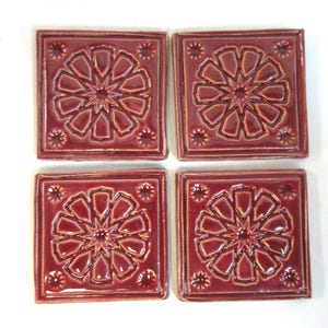 Focal Mosaic Tiles,  2" Burgundy Red Mosaic Center Tiles, set of 4, Geometric Ceramic Corner Tiles, Handmade Decorative Craft Tiles #T4