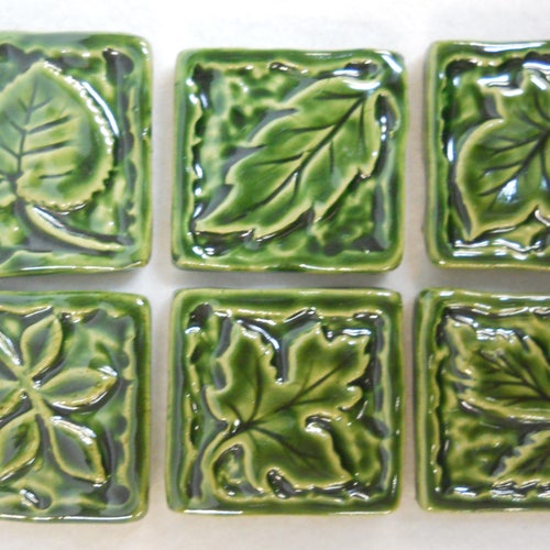 Mosaic Tiles Leaf Craft Tiles Handmade Ceramic Tiles Etsy