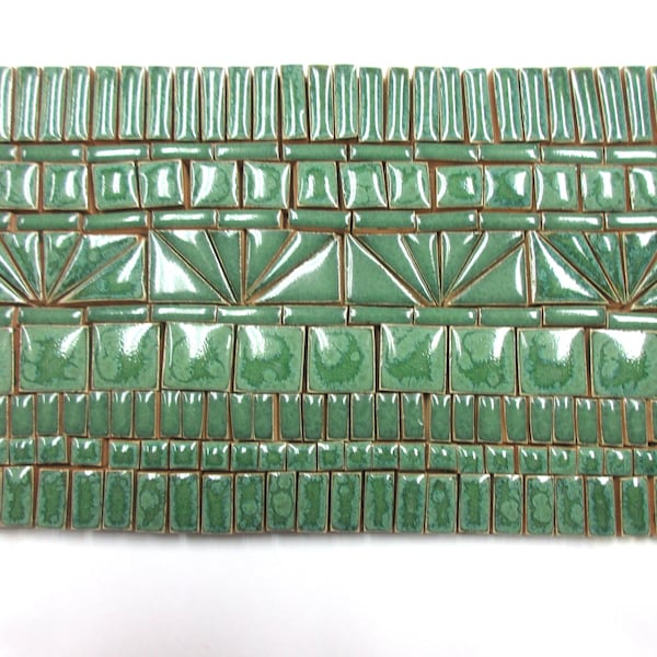 185+ Mosaic Tiles: Handmade Ceramic Craft Tiles, Mosaic Art Tiles, Stoneware Medium Green Tones Glazed Craft Pieces Assortment #1P