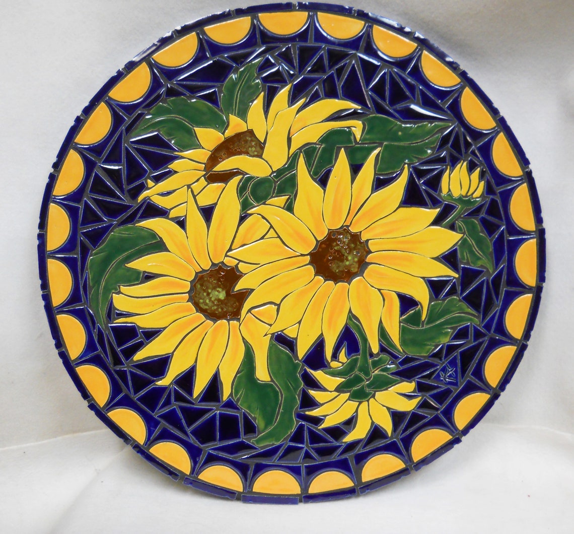 Sunflower Mosaic Tile Wall Art Handmade Ceramic Tile Art Etsy