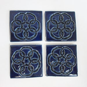 Focal Mosaic Tiles   2-inch Cobalt Blue Mosaic Center Tiles: set of 4. Geometric Ceramic Corner Tiles. Handmade Ceramic Craft Tiles. #T38