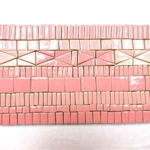 190+ Mosaic Tiles, Small Handmade Ceramic Craft Tiles,  Stoneware Mosaic Art Tile, Pink Rose Shades Glazed Craft Tiles for Mosaics  1P
