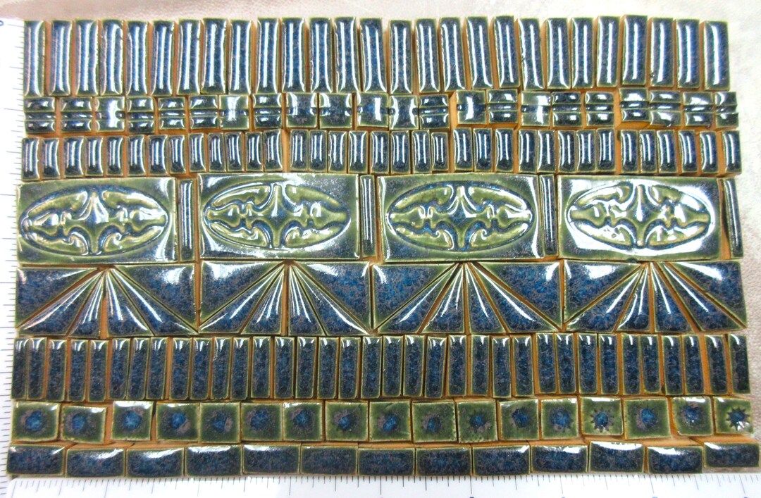 180 Mosaic Tiles, Handmade Ceramic Craft Tiles, Mottled Deep Sea Blue