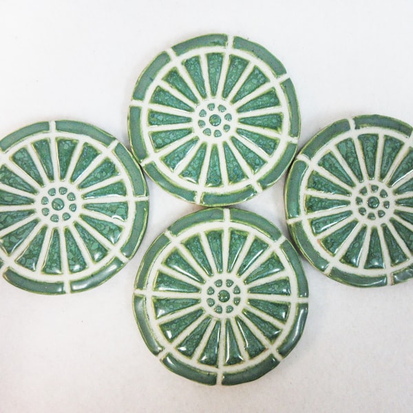 Mosaic Tile Coasters  WAGON WHEEL Handmade Ceramic Tile Coasters: Stoneware Mint Green Glazed Tile Coasters  Set of 4, Felt Backed Coasters