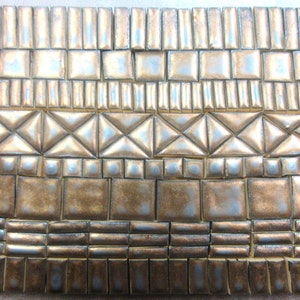 190 Mosaic Tiles, Small Handmade Ceramic Craft Tiles, Stoneware Mosaic Art Tiles, Metallic Old Gold Glazed Craft Tiles for Mosaics, 1P image 1