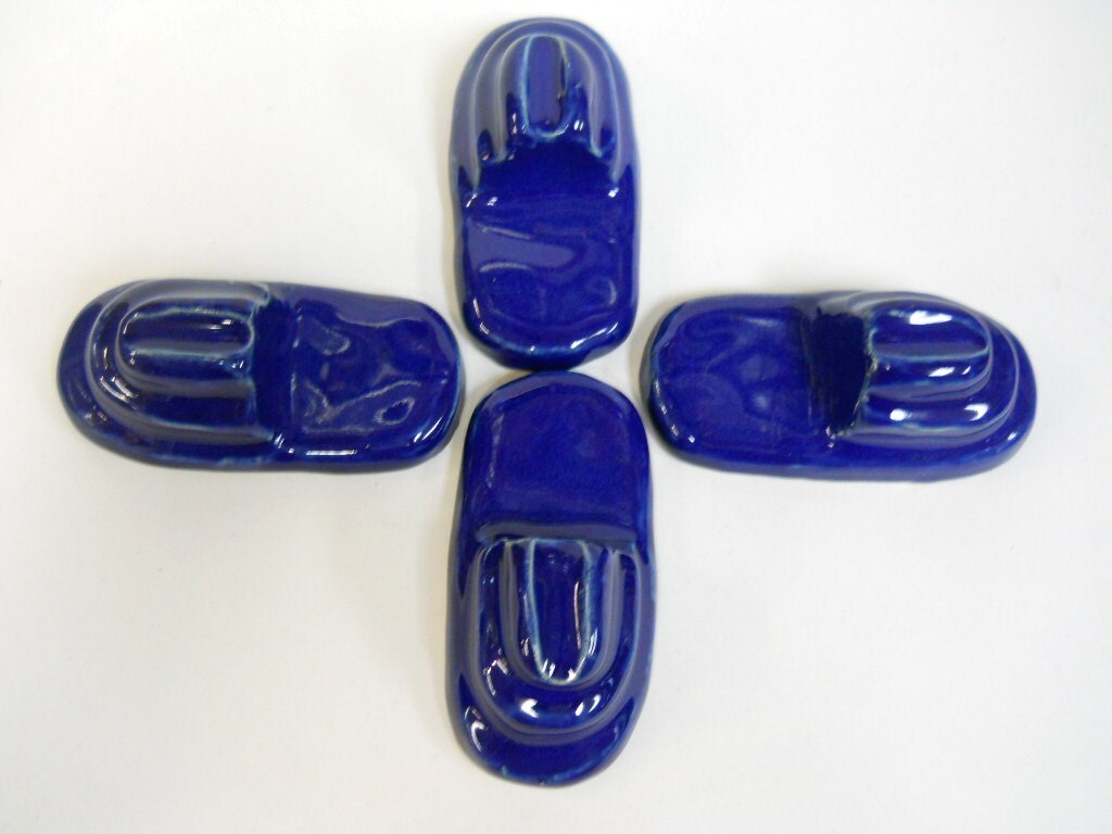 Ceramic Pot Feet Tiered Cobalt Royal Blue Glazed set of 4 Etsy