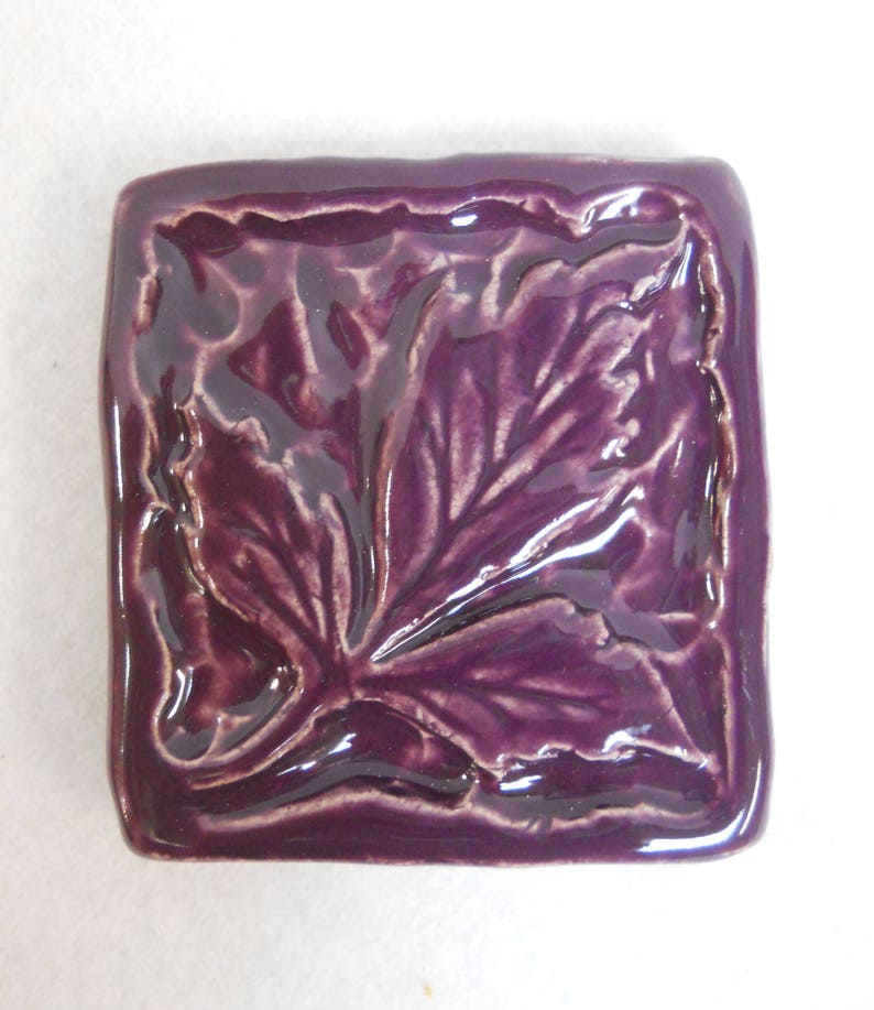 Leaf Mosaic Tiles Handmade Ceramic Craft Tiles: Stoneware Art Tiles Bright Purple Glazed Tiles Set of 6 Mosaic Craft Tiles image 2