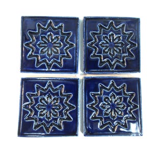 Focal Ceramic Tiles,  2" Cobalt Blue Mosaic Center Tiles, set of 4, Royal Blue Craft Corner Tiles, Handmade Mosaic Craft pieces. #T41