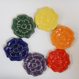 Rosette 2&quot; Mosaic Tiles: Set of 6 Handmade Ceramic Craft Tiles, Rainbow Colored Stoneware Mosaic Tiles, Round Tiles
