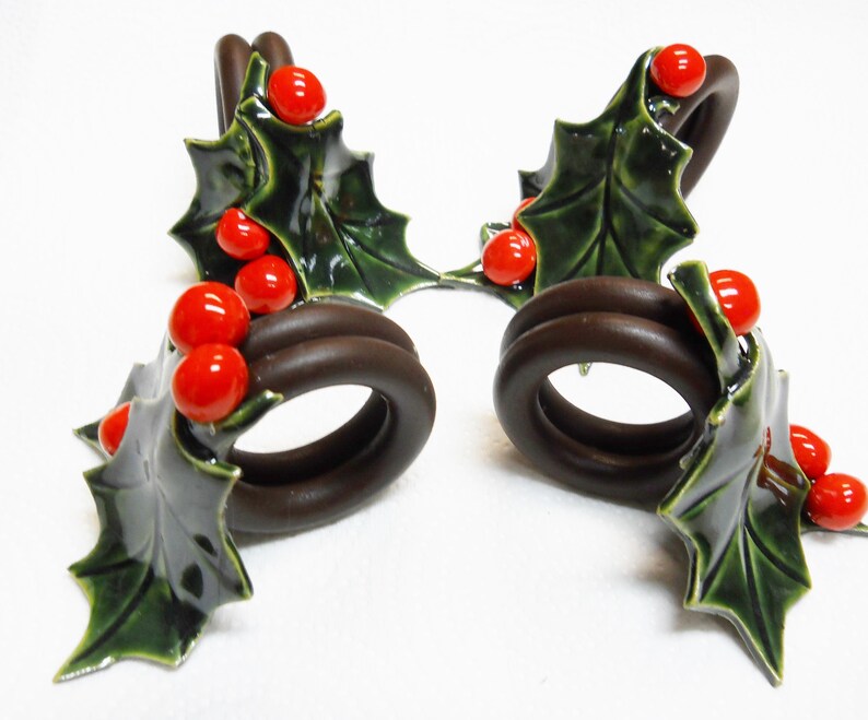 Holly Napkin Rings Set of 4 Napkin Rings Holly and Bright Etsy