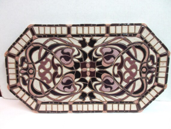 Handmade Ceramic Tile Mosaic Wall Art, 23" x 12" Horizontal or Vertical Application, Purple Tones - Gloss Glaze, "NOUVEAU GEO M"