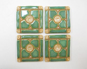 Grouted Ceramic Mosaic Tiles Dogwood Pattern Craft Tiles:  2-inch Mint Green Glazed Tiles for Mosaics. Set of 4