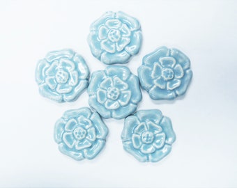 Rosette Mosaic Tiles: Handmade Ceramic Craft Tiles. Stoneware Mosaic Tiles. set of 6 Sky Blue Tiles  Mosaic Tile Pieces Craft Tiles