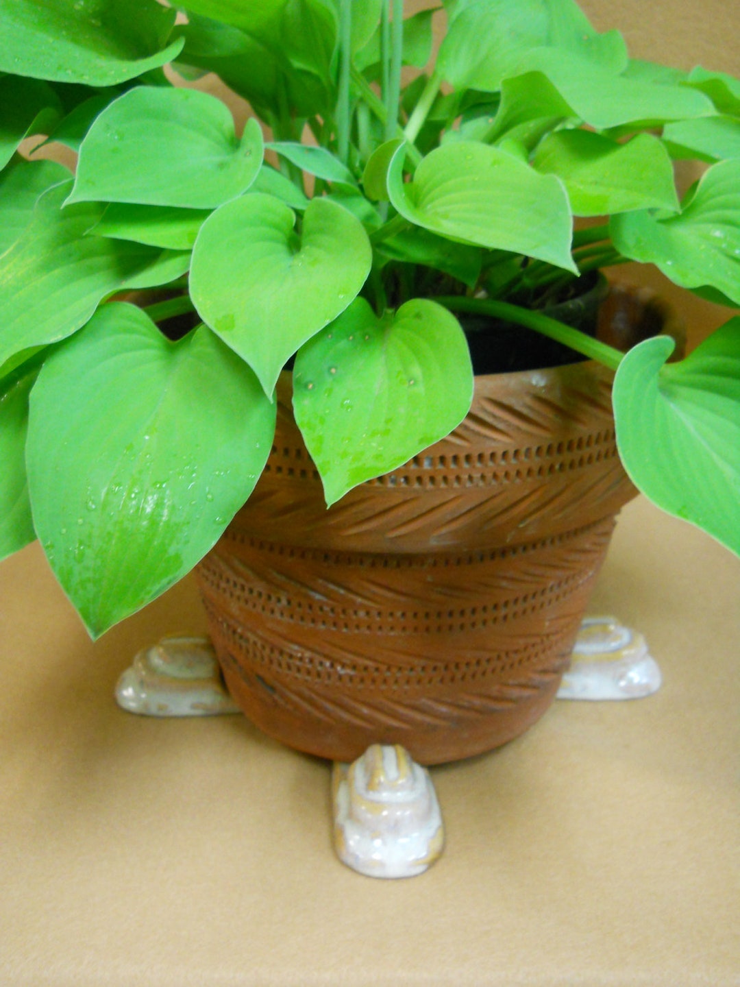 Ceramic Pot Feet Set of 4. Handmade Ceramic Tiered Pattern Pot Risers