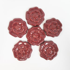 Round Rosette Tiles: Handmade Ceramic Mosaic Tiles, 2&quot; Craft Tiles set of 6, Burgundy Dark Red Art Tile Pieces