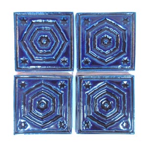 Focal Stoneware Tiles,  2" Cobalt Blue Mosaic Center Tiles, set of 4,  Ceramic Corner Tiles, Handmade Craft pieces. #T2