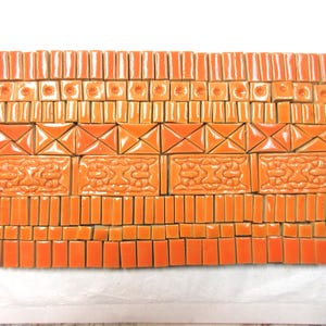 185+ Ceramic Mosaic Tiles, Handmade Small Craft Tiles, Orange Stoneware Detail Tiles, Sunset Shades Glazed Tiles for Mosaic Crafting Asst #1