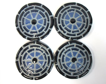 Mosaic Tile Coasters, Handmade Ceramic Tile Coasters, Stoneware Art Geometric Pattern Blue Ombre Glazed  Coasters, Felt Backed Set of 4