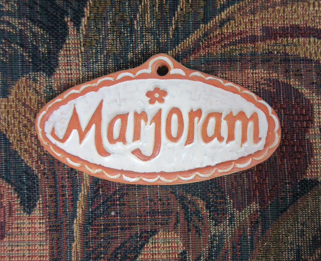 Marjoram Herb Garden Marker Ceramic Plant Sign Handmade Tile Raised