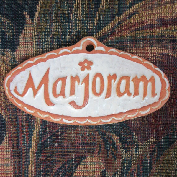 Marjoram Herb Garden Marker Ceramic Plant Sign:  Handmade Tile Raised Letter Stoneware Herb Marker.  Outdooe Landscape Decor