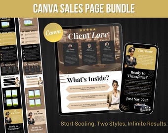 Stan Store or Beacons Canva Sales Page Template for Faceless or Digital Creators| Modern Luxury Feminine | Mobile Link in Bio| Canva Editabl