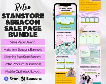 Stan Store Beacons Canva Sales Page Template | Digital Products, Courses, Creators, Coaches | Modern Retro | No code or design plug and play