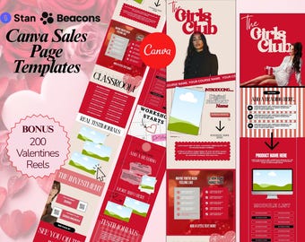 Stan Store Beacons Sales Page Canva Templates for Digital Products, Coaches, Creators in Bold Red includes 200 Reels Bonus