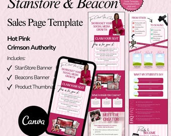 Stan Store & Beacons Sales Page Canva Template | Modern Pink Hot Sales Page for Coaches, Course Creator Funnel Template | No Code