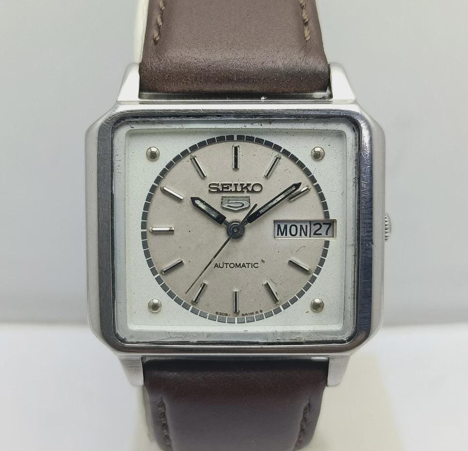 SEIKO 5 Automatic 6309-546A Day/date TV Shape Vintage Men's Watch