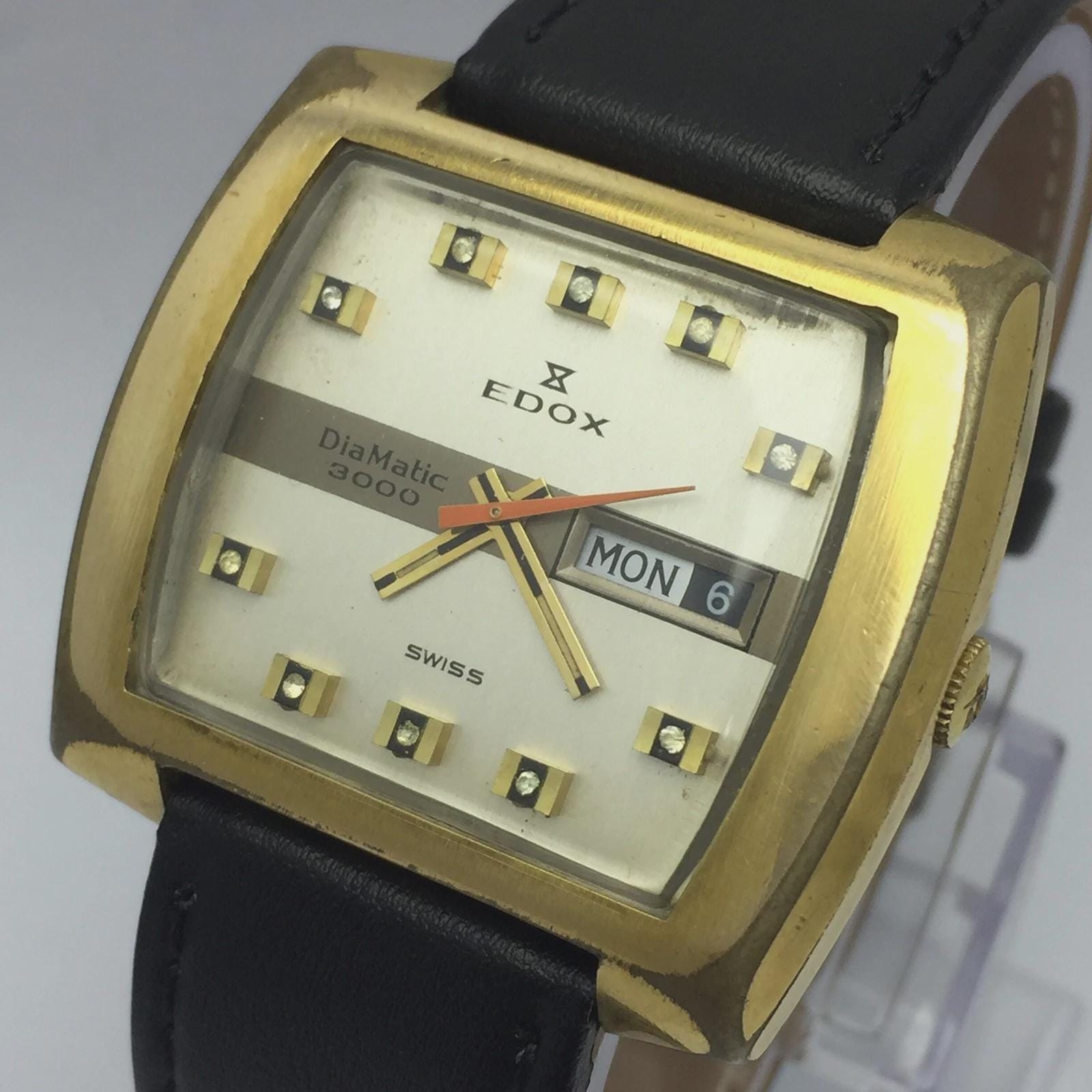 Edox DiaMatic 3000 自動巻き デイ/デイト ヴィンテージウォッチ 
