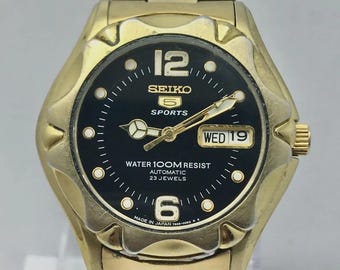 Big Size Seiko 5 Sports Automatic 7s36-00y0 Day/date Gold Plated