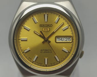 Seiko 5 Automatic 7S26-02S0 Day/date Golden Dial Vintage Watch - Etsy